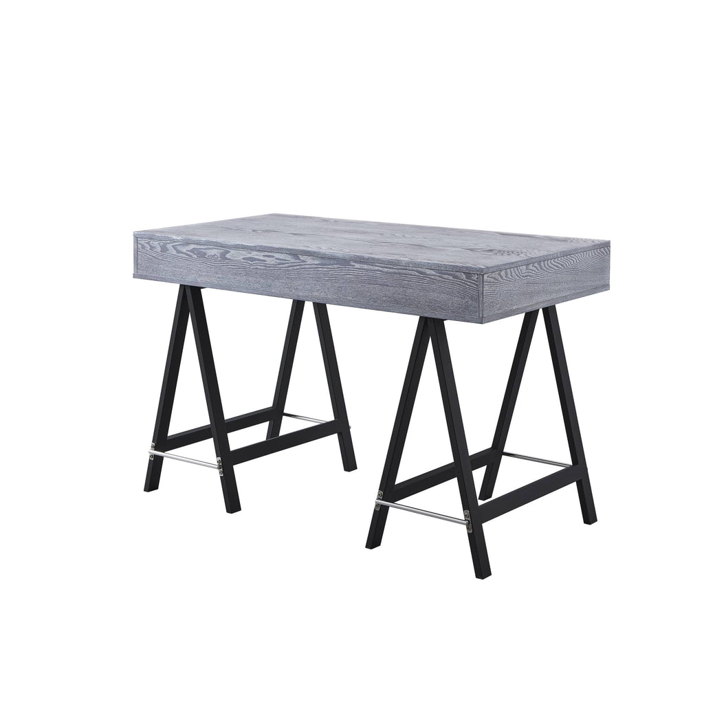 Grey Writing Desk with Oak Veneer Finish and Powder Coated Black Base P948