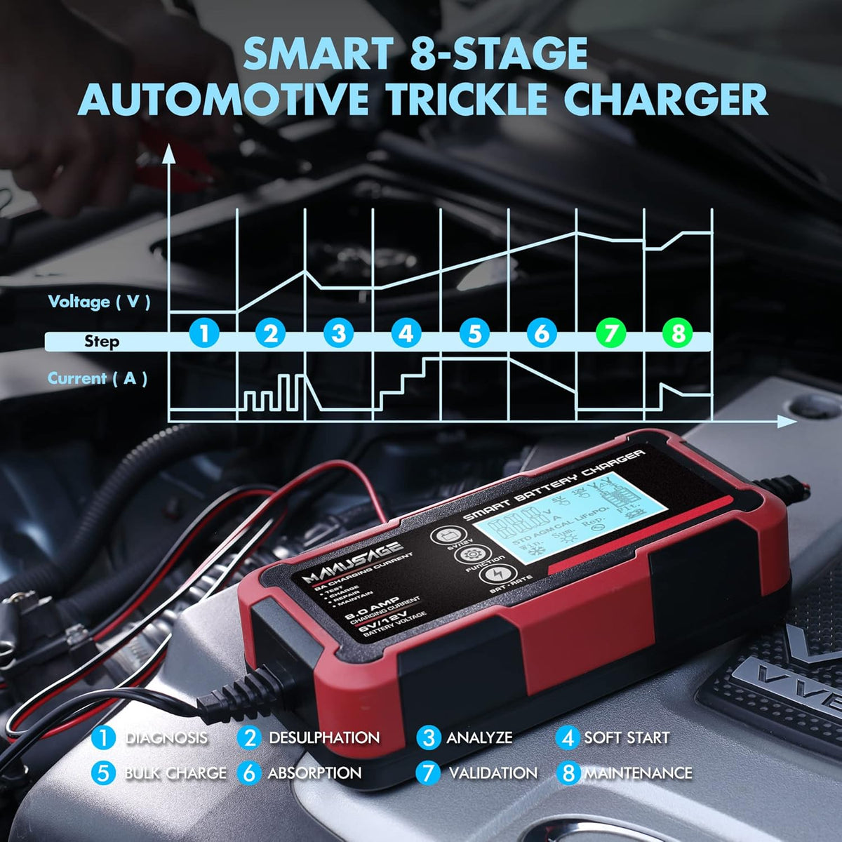 8-Amp 6V and 12V Portable Battery Charger Q474