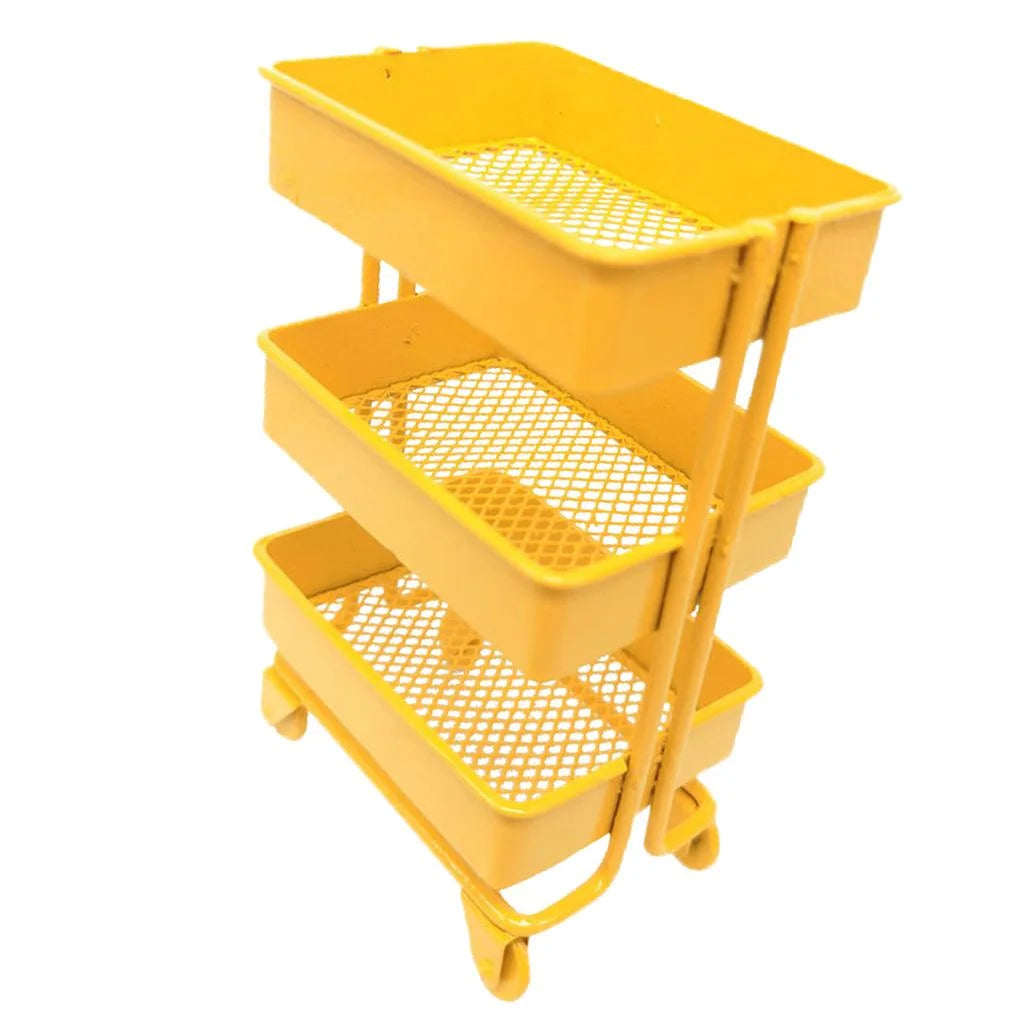 Yellow Metal Storage Shelf with Dollhouse Furniture Decor Y76793