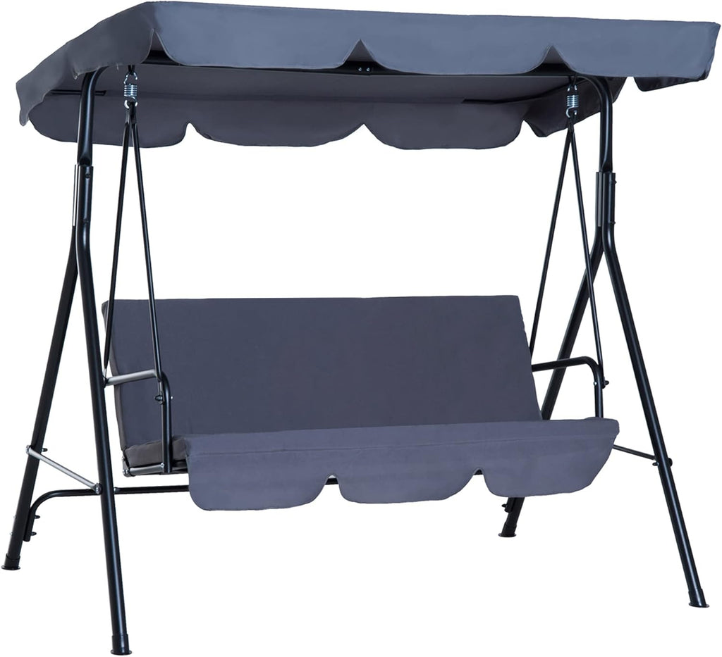 Black 3-Person Porch Swing with Canopy and Stand D6078