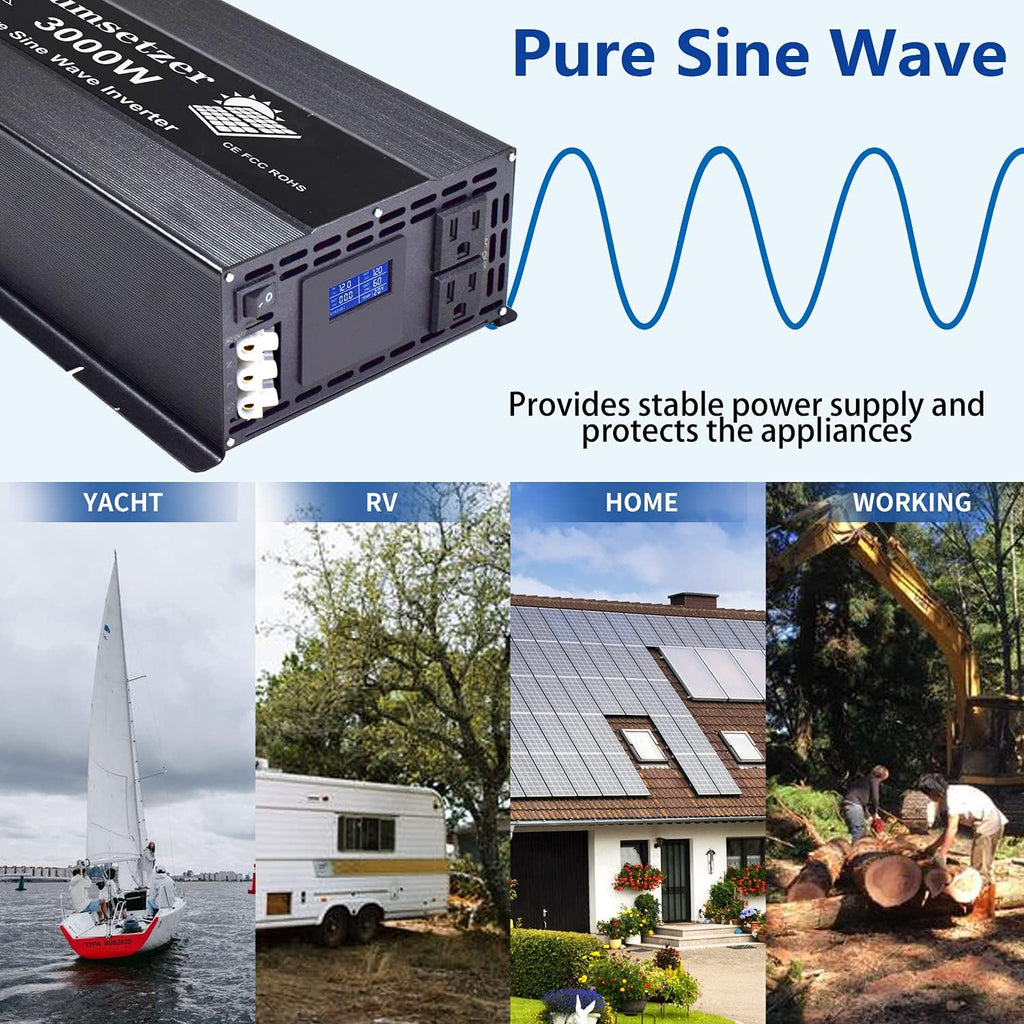 3000w 24v Pure Sine Wave Power Inverter with Dual US Outlet and LCD Display H50699