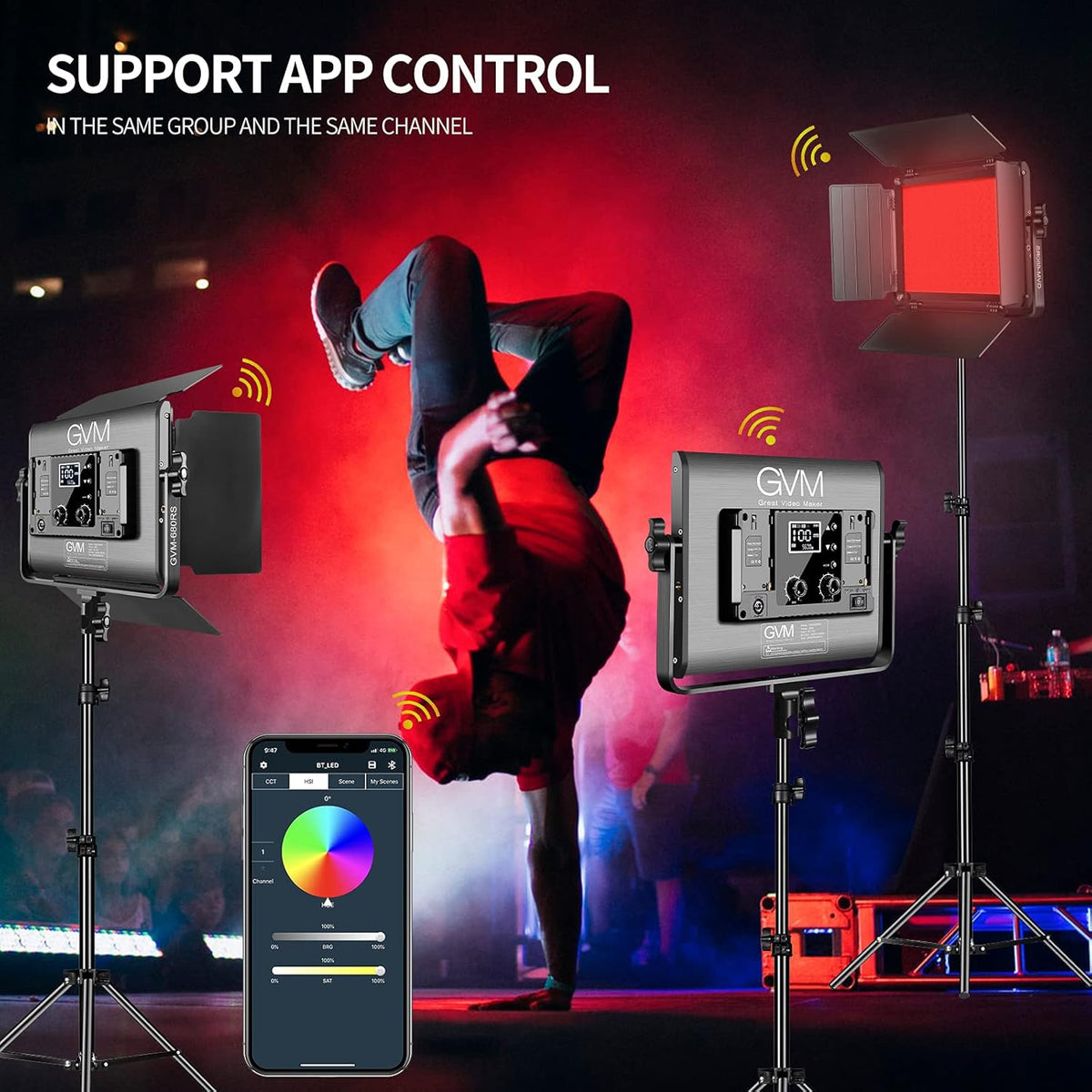 RGB LED Video Light Kit, 50W 3 Packs Dimmable Panel Light I8544