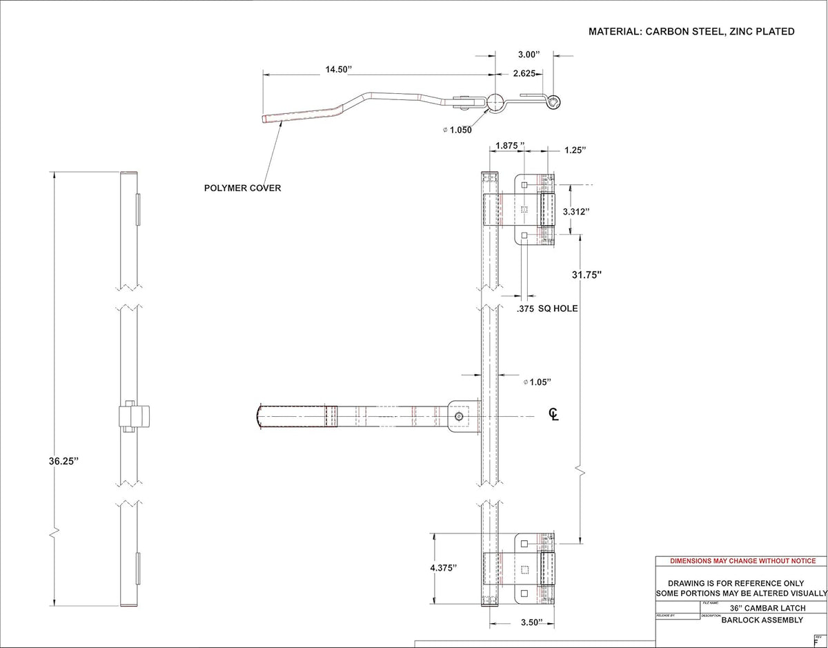 36 Zinc Cargo Trailer Door CamBar Latch Tamper Proof Hinge & Mounting Hardware J446