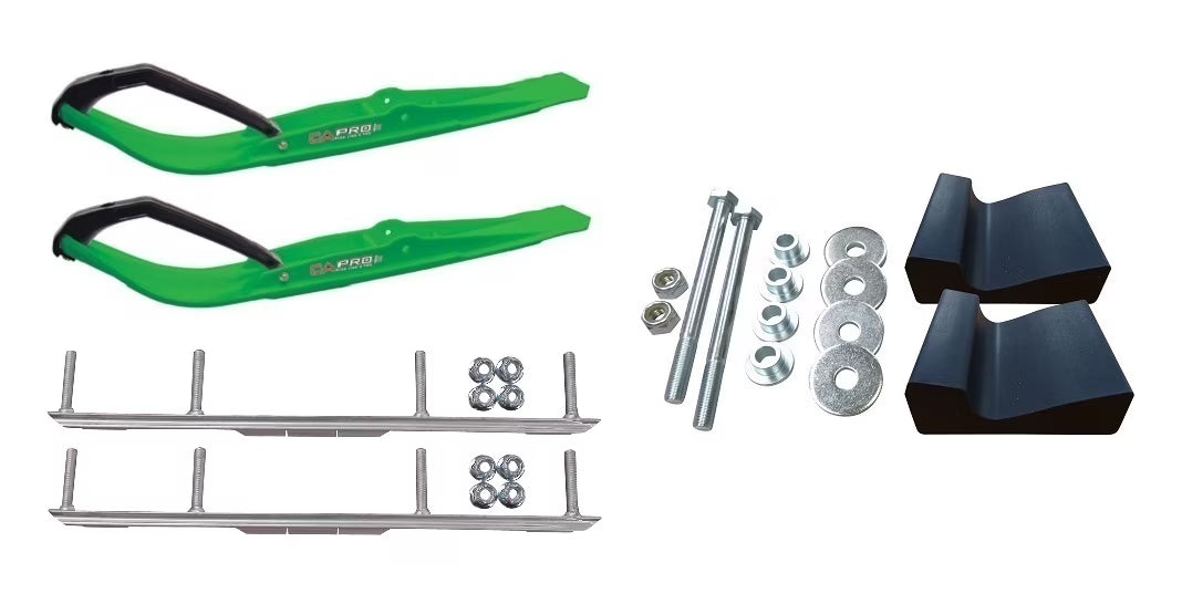 Green Razor Snowmobile Skis with 4.5" Shaper Bars Complete Kit X975