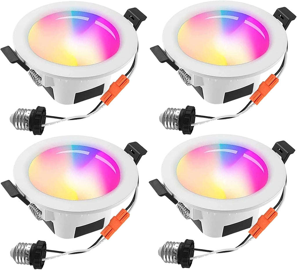 Smart Recessed Downlight 4 Pack LED Lighting Fixtures 3 Inch Dimmable Multicolor Ceiling Can Lights Y848