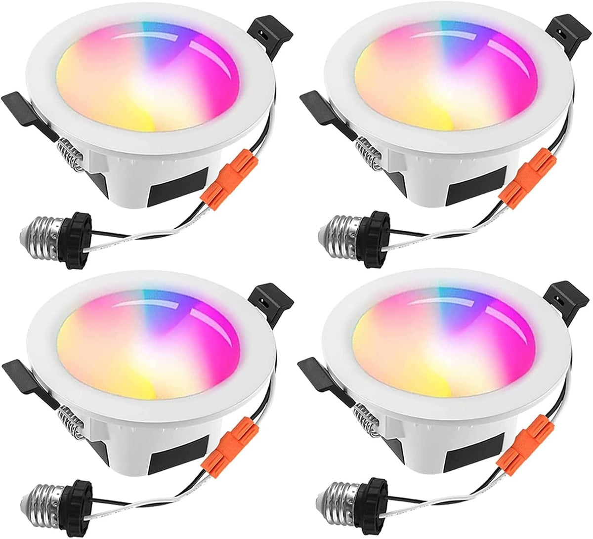 Smart Recessed Downlight 4 Pack LED Lighting Fixtures 3 Inch Dimmable Multicolor Ceiling Can Lights Y848