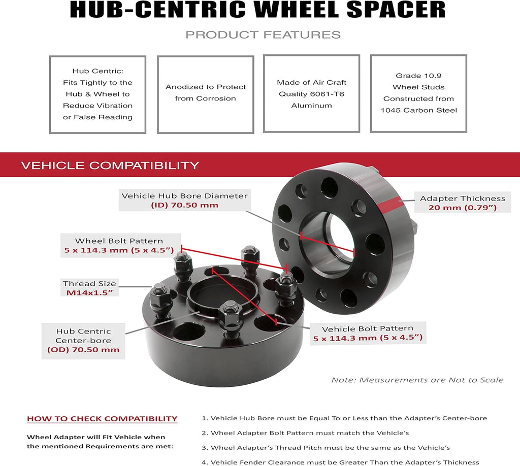 Set of 2 Billet Aluminum Wheel Adapters 20mm Thick U765095