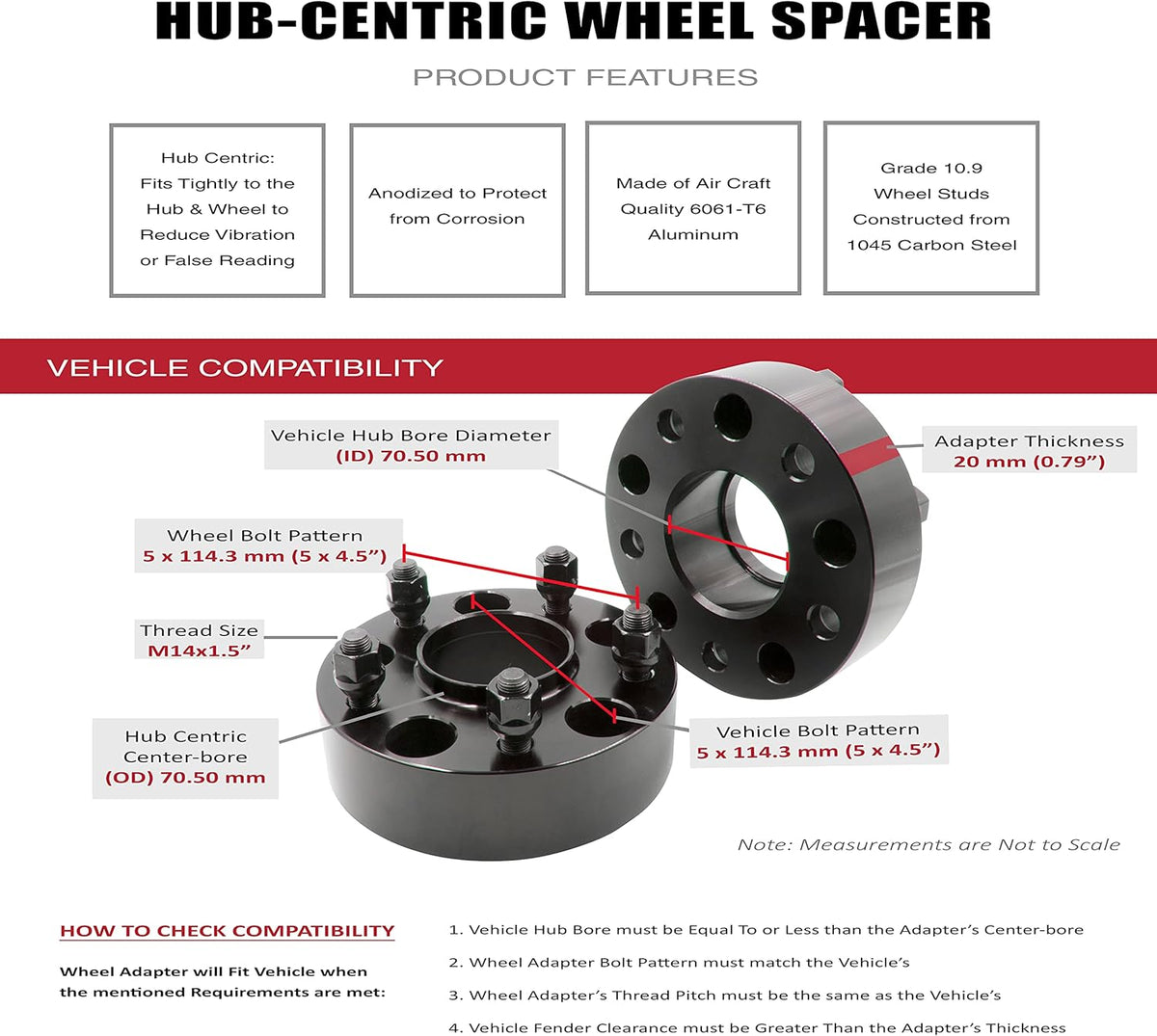 Set of 2 Billet Aluminum Wheel Adapters 20mm Thick U765095