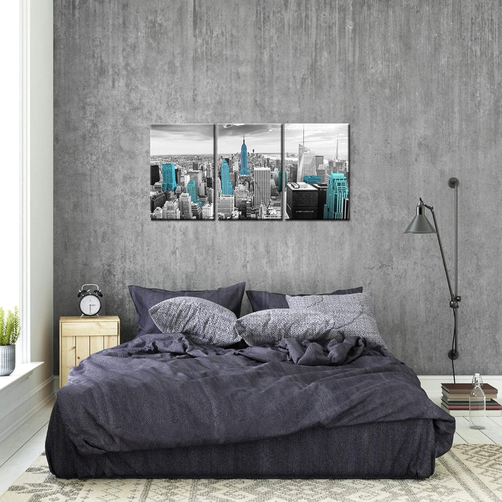 Black and White Teal Empire State Building Canvas Print I9895