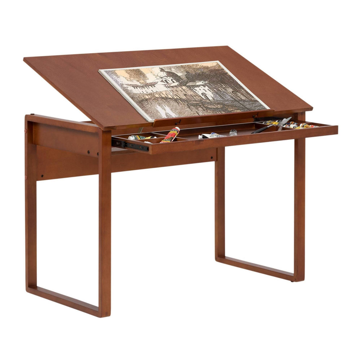 Canvas Wood Drawing Table Sonoma Brown H923