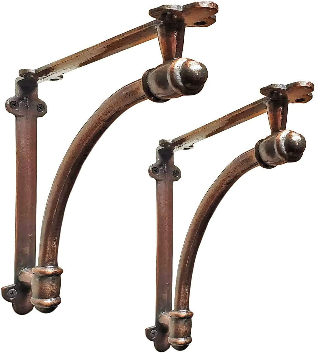 2 Pack Heavy Duty Large 9.6x1.7x9.6 inch Half Round Wall Shelf Bracket, Rustic Black Iron Finish U163571