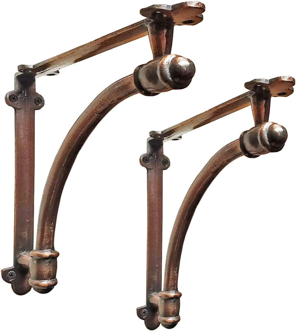 2 Pack Heavy Duty Large 9.6x1.7x9.6 inch Half Round Wall Shelf Bracket, Rustic Black Iron Finish U163571