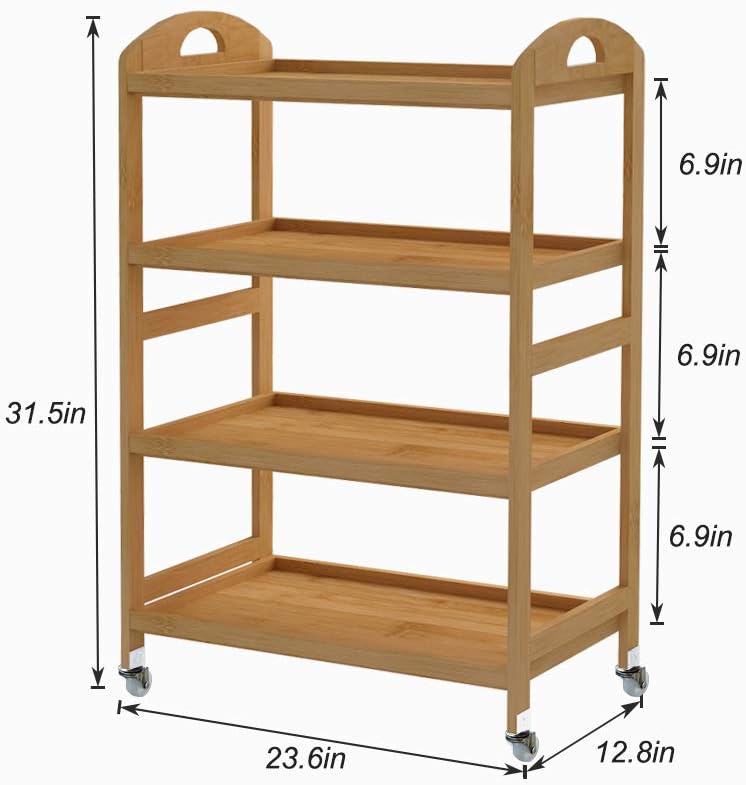 4-Tier Bamboo Storage Utility Cart with Wheels B88380