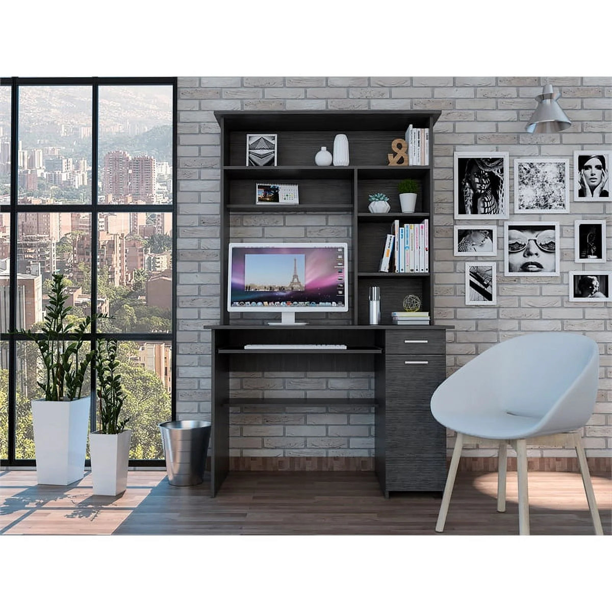 Gray Engineered Wood Hutch Desk C12484