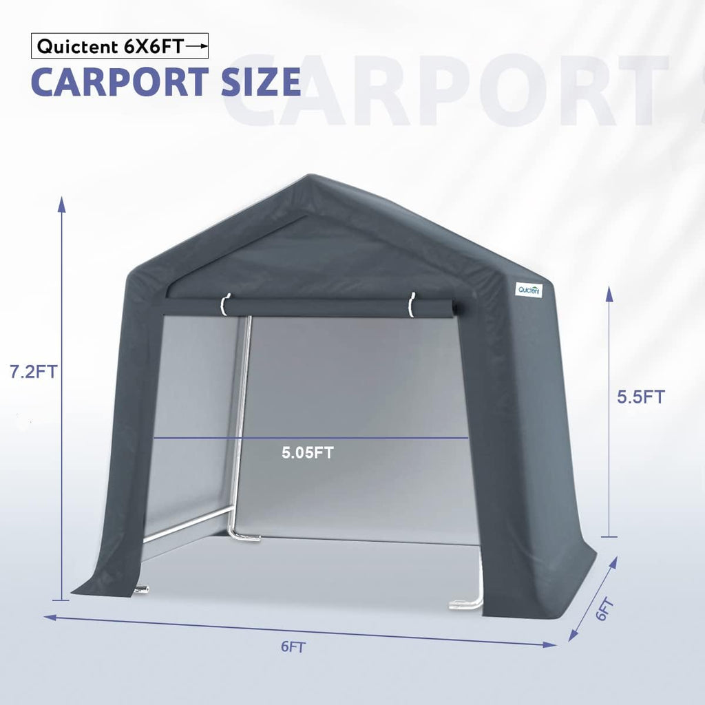 Gray 6x6 ft Portable Garage Shelter Outdoor Storage Shed Car Canopy Carport O869