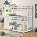 Wood Triple Bunk Bed with Built-in Ladder and Guardrails I641