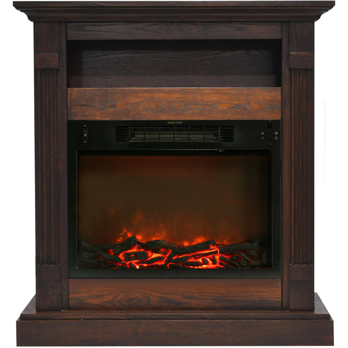 Walnut Electric Fireplace Mantel with Log Insert Z419099