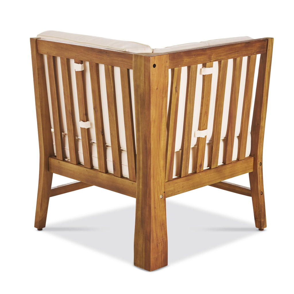 Teak and Cream Acacia Wood 6 Seater Sectional Sofa and Club Chair Chat Set with Cushions C844023