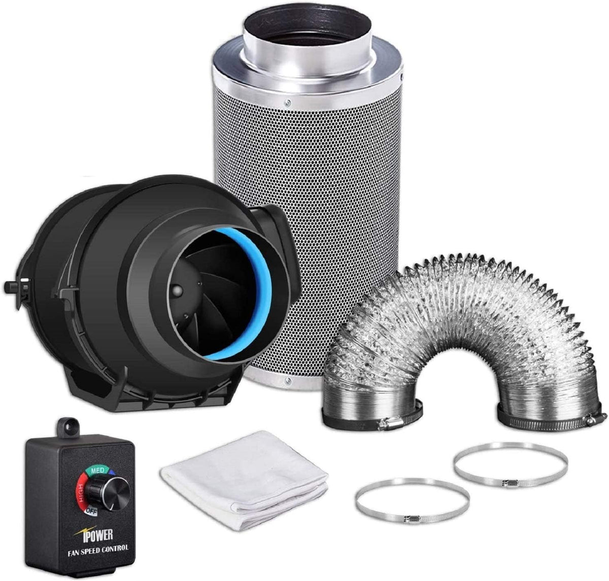 6 Inch 294 CFM Inline Fan with Variable Speed Controller Carbon Filter 25 Feet Ducting Combo X4781