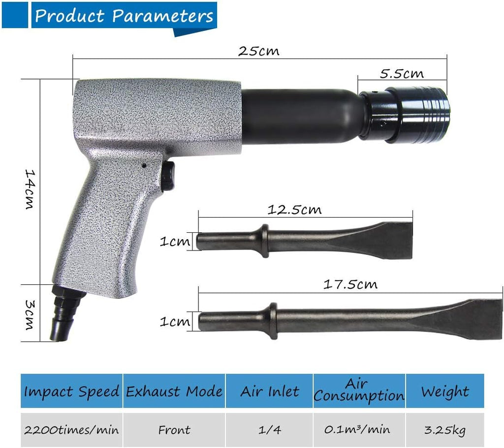 Pneumatic Air Hammer Kit 2200RPM 250G with 9 Air Chisels and 1 Chuck Retainer E69253
