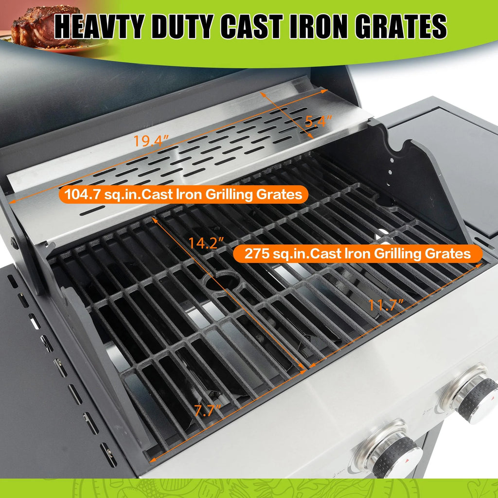 3 Burner Stainless Steel Propane Gas Grill with Side Burner R624