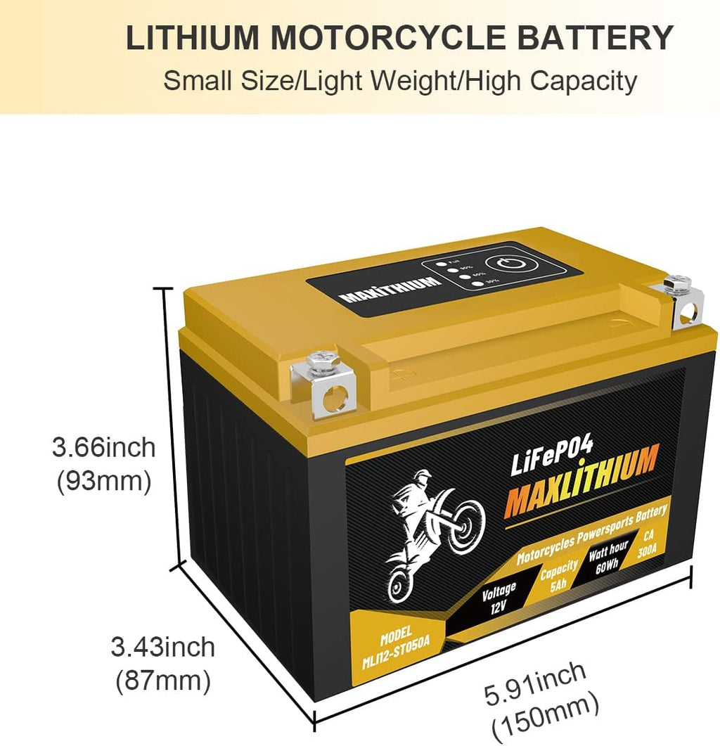 12V 5Ah 300A Lithium Powersports Battery with Battery State-of-charge Indicator R669