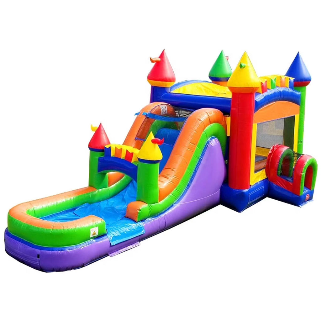Rainbow Inflatable Water Slide Bounce House Combo with Blower L3391