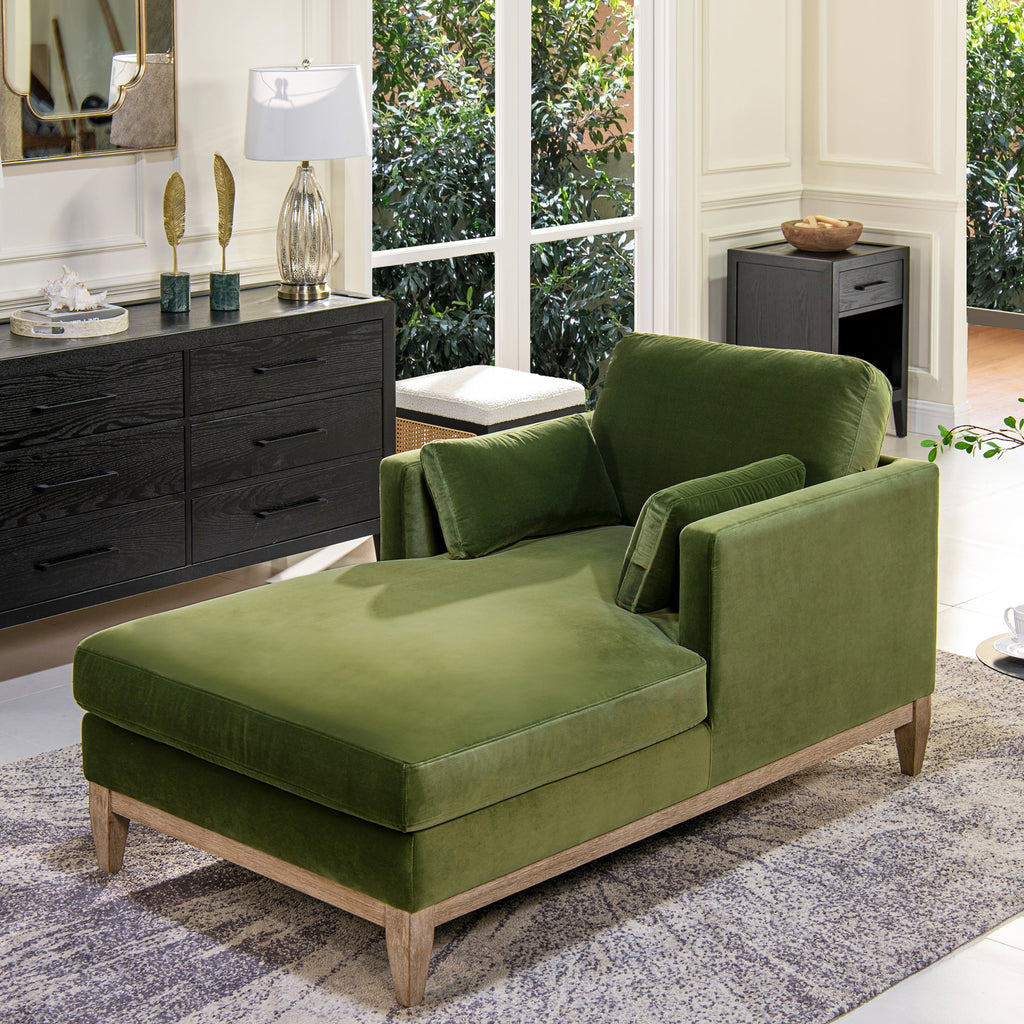 Olive Green Performance Velvet Chaise Lounge Chair J27415