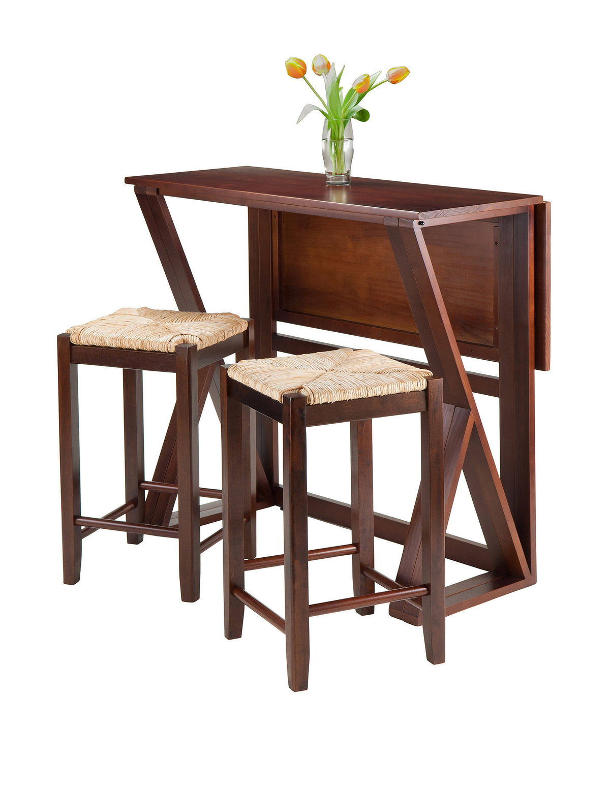 3-Pc Drop Leaf High Table with 2 Rush Seat Stools L56650