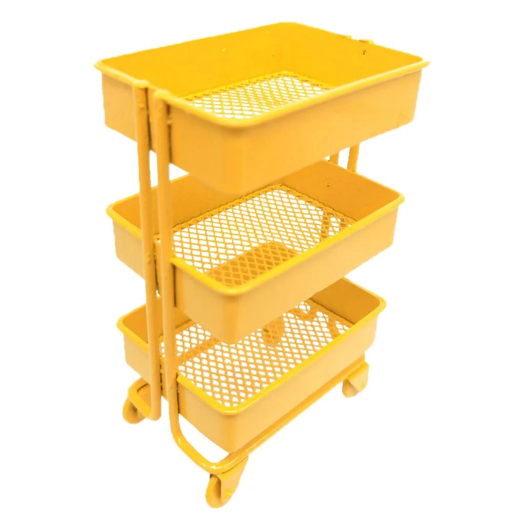Yellow Metal Storage Shelf with Dollhouse Furniture Decor Y76793