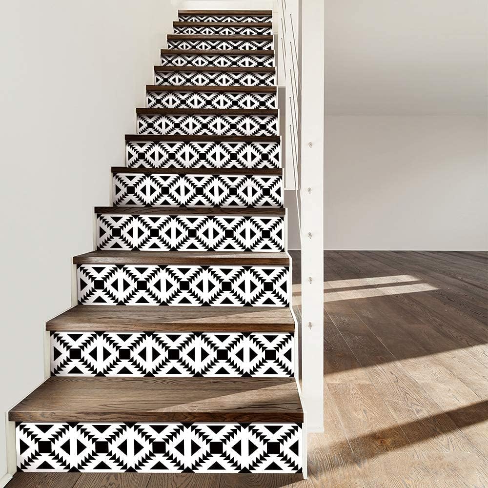 14 PCS Self Adhesive Vinyl Stair Risers Staircase Decals, Faux Weathered Rustic Wood, Pack of 2 P673