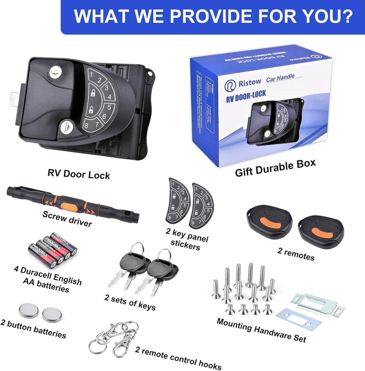 RV Keyless Entry Door Lock with Backlit Keypad and 2 Key Fobs K7828