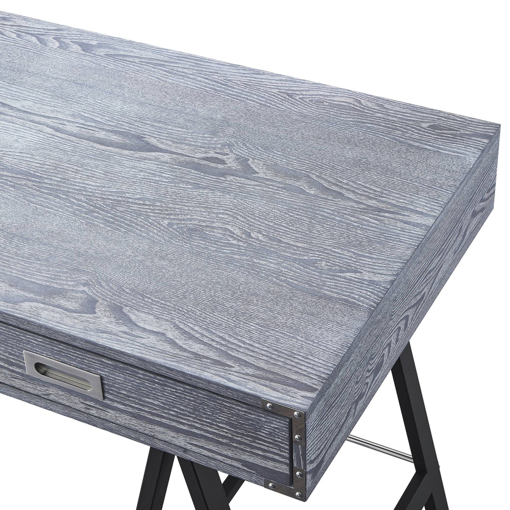 Grey Writing Desk with Oak Veneer Finish and Powder Coated Black Base P948