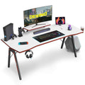 White 55 inch Gaming Desk with Cup Holder and Headphone Hook R969