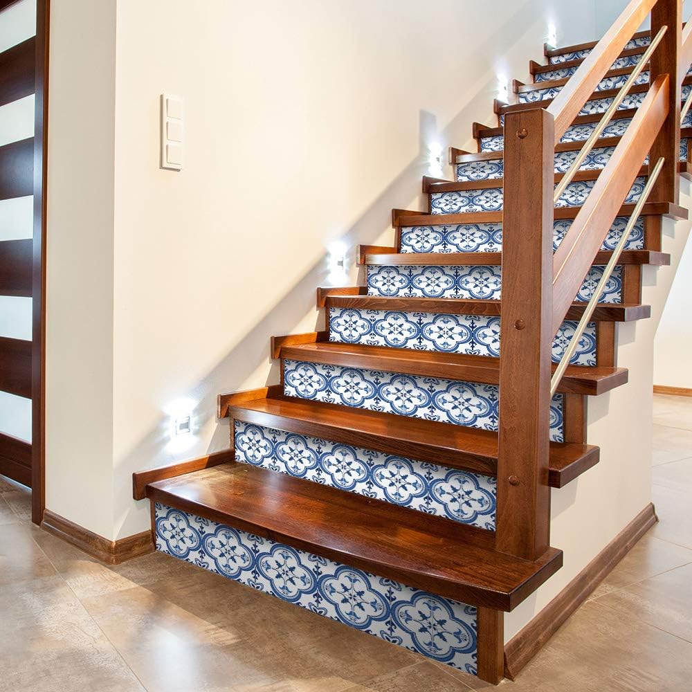 14 PCS Self Adhesive Vinyl Stair Risers Staircase Decals, Faux Weathered Rustic Wood, Pack of 2 P673