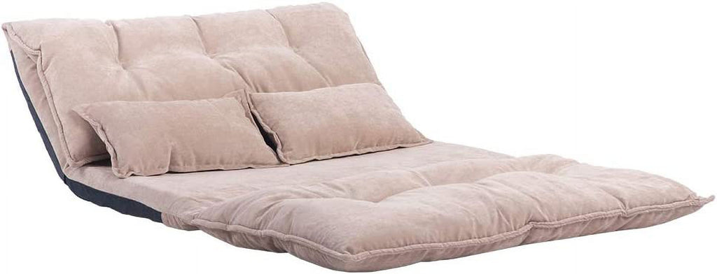 Beige Adjustable Floor Sofa Bed with 2 Pillows O50120