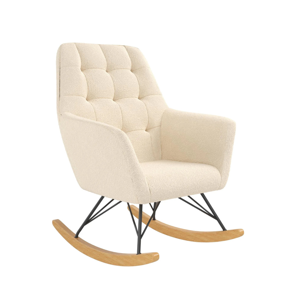 Ivory Boucle Upholstered Nursery Rocker Z204