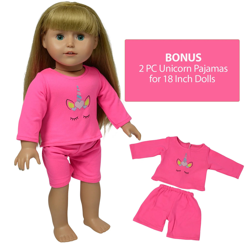 Unicorn Wooden Doll Bed with Doll Pajamas E769468