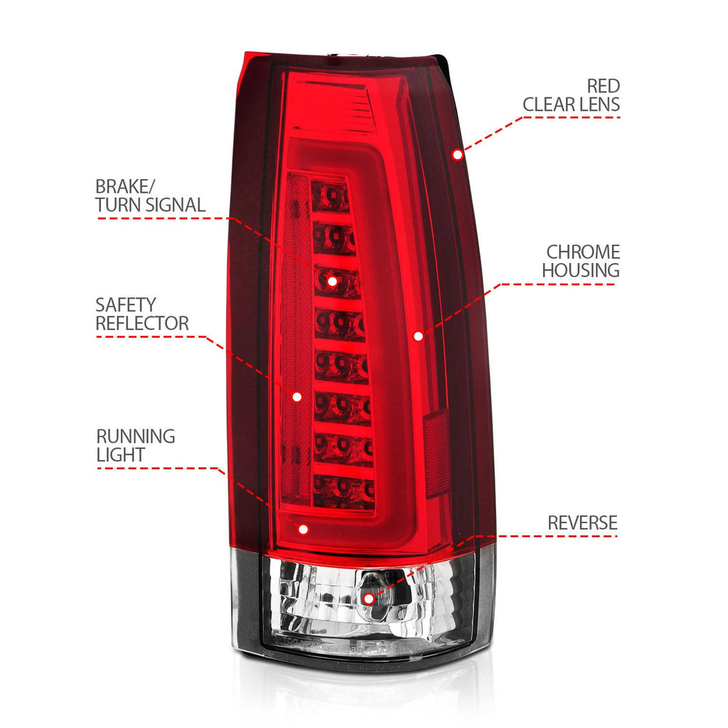 LED Tail Light Assembly Pair with Chrome Housing and Red/Clear Lens W1397