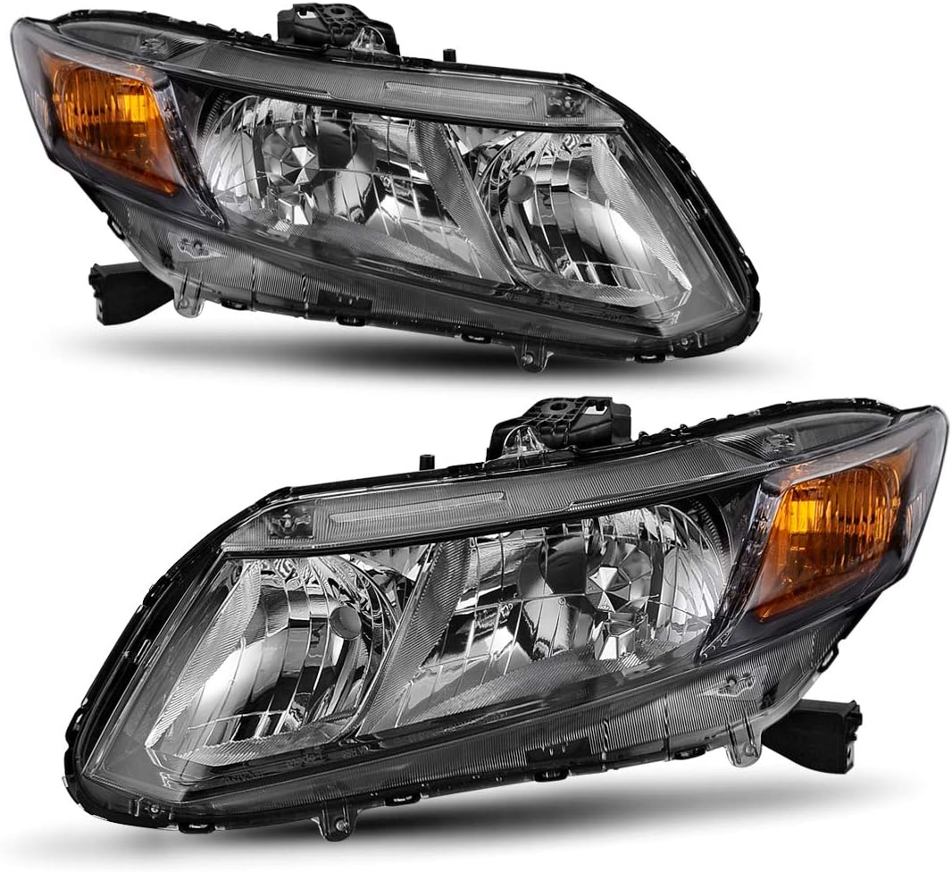 Headlight Assembly Compatible with 2012 2015 Civic Sedan 4-Door Coupe 2-Door Black Housing Amber Reflector V255094
