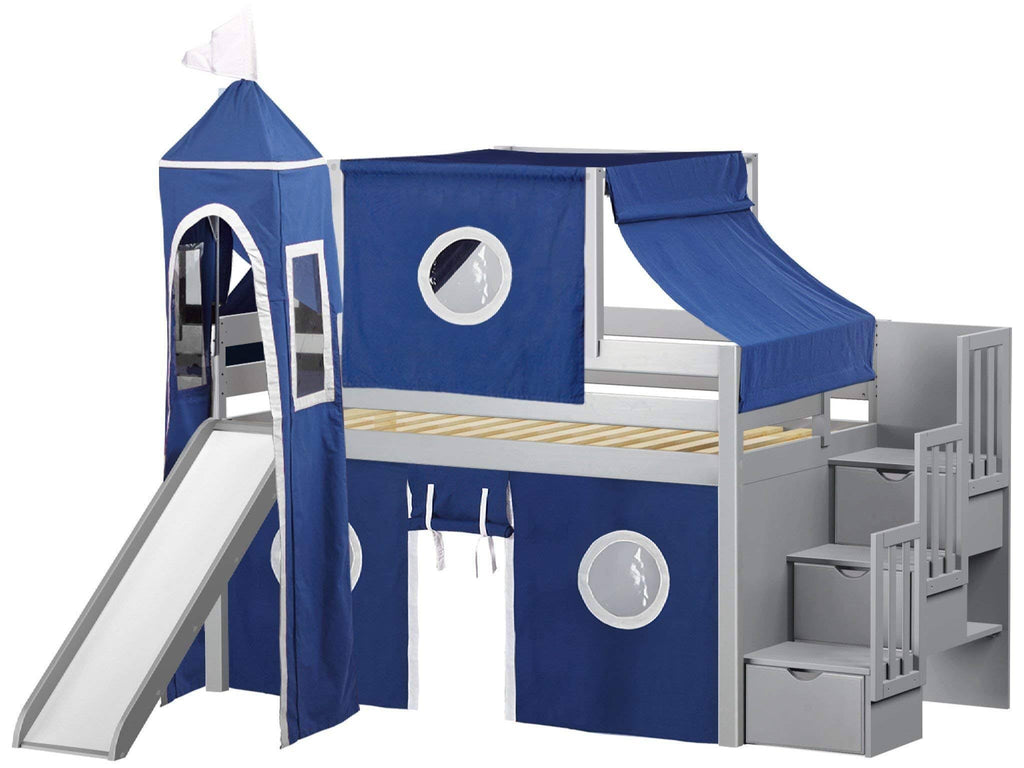 Gray Low Loft Twin Stairway Bed with Slide N617004