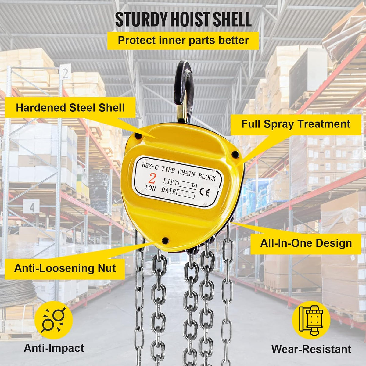 Yellow Pack of 2 Manual Chain Hoist Z7917