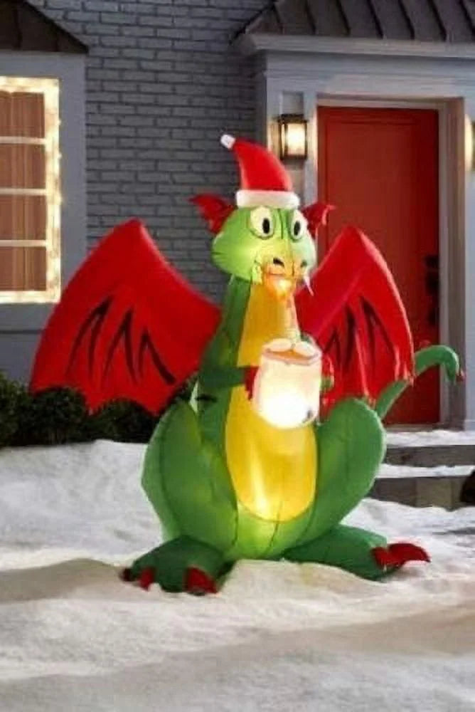 6 Ft Airblown Inflatable Christmas Dragon with Santa Hat K433654