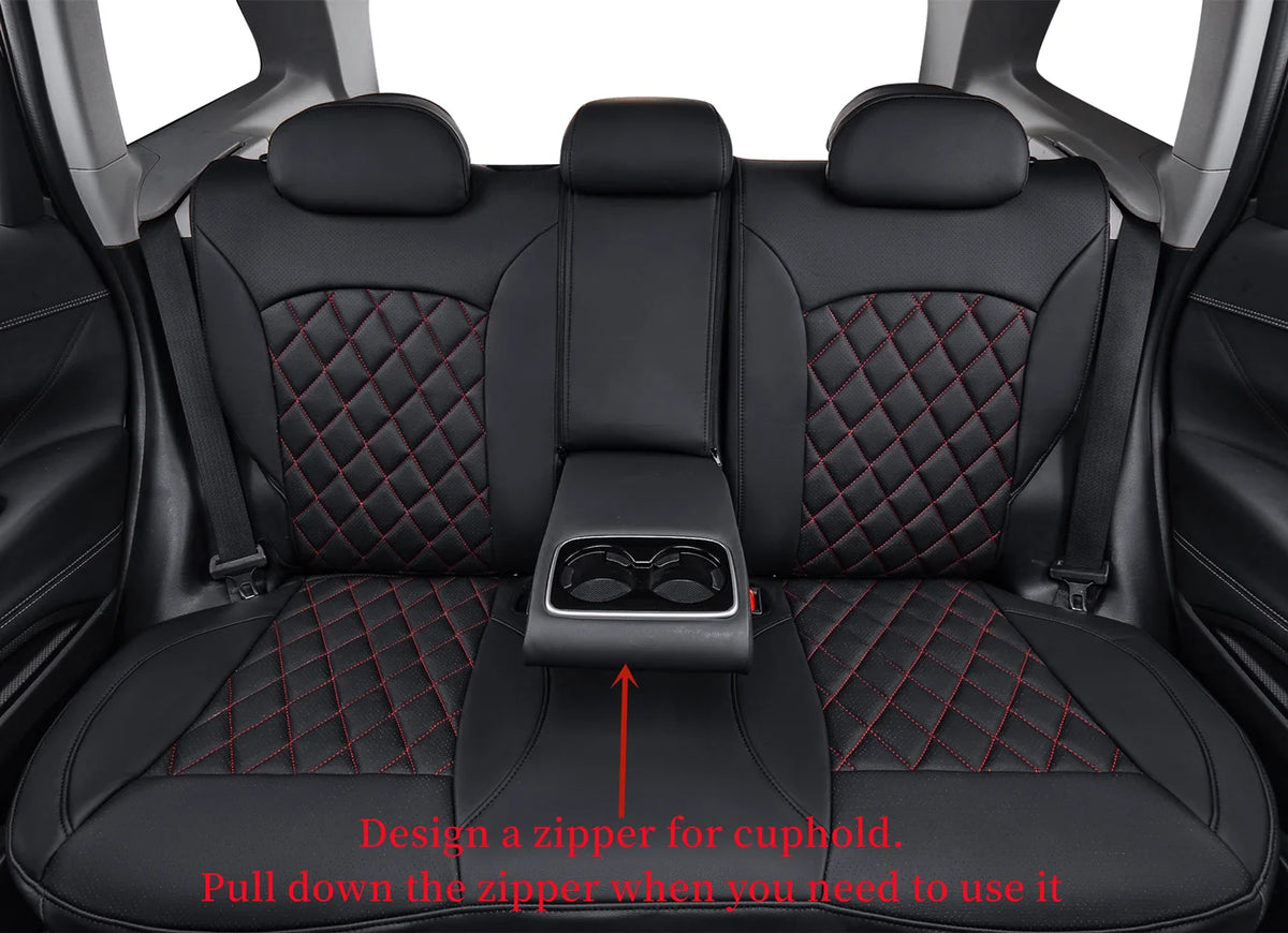 Black/Red Leatherette Full Set Car Seat Covers X4581