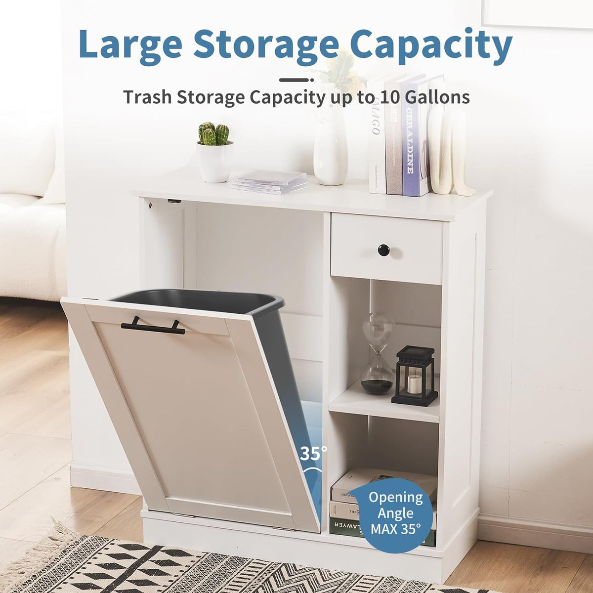 10 Gallon Tilt Out Trash Cabinet with 1 Drawer and 2 Open Storage Shelf M72106