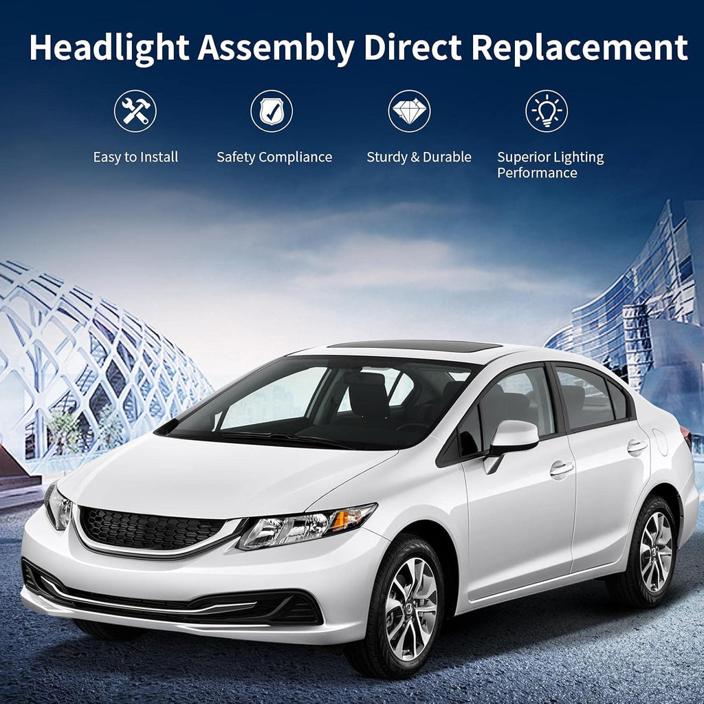 Headlight Assembly Compatible with 2012 2015 Civic Sedan 4-Door Coupe 2-Door Black Housing Amber Reflector V255094