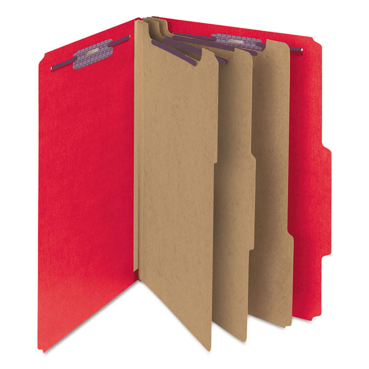 Bright Red Letter Size Classification Folders with Fasteners, 10/Box X8707