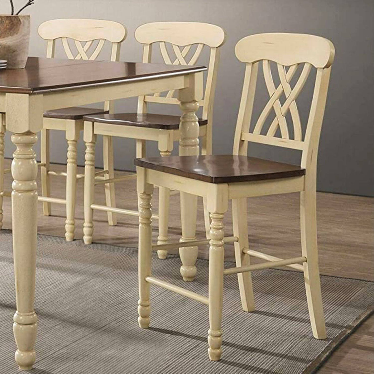 2pc Buttermilk and Oak Counter Height Chair W370914