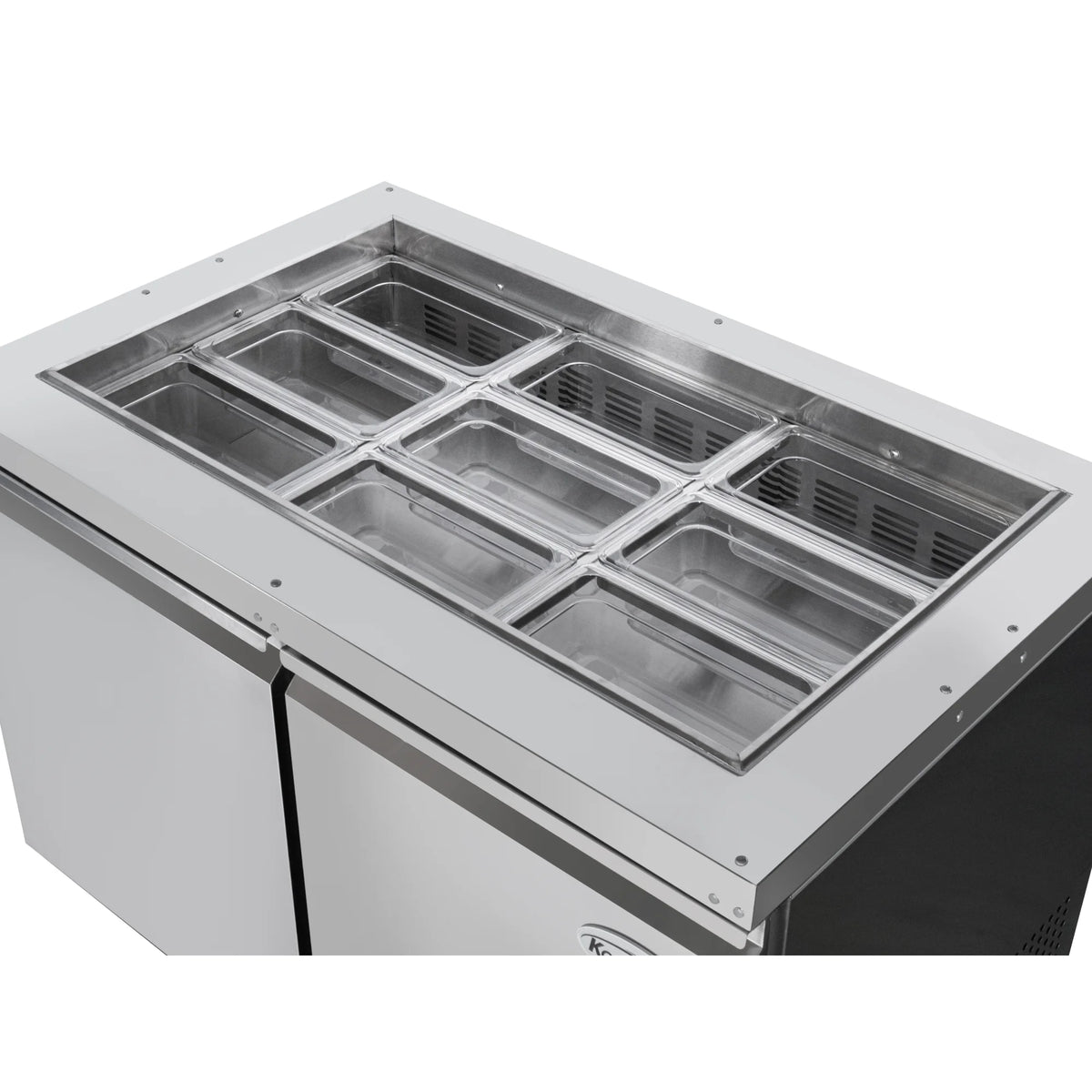 48 in. Commercial Refrigerated Prep Station Cold Table with 9 Pan Storage and Two Adjustable Shelves V50187