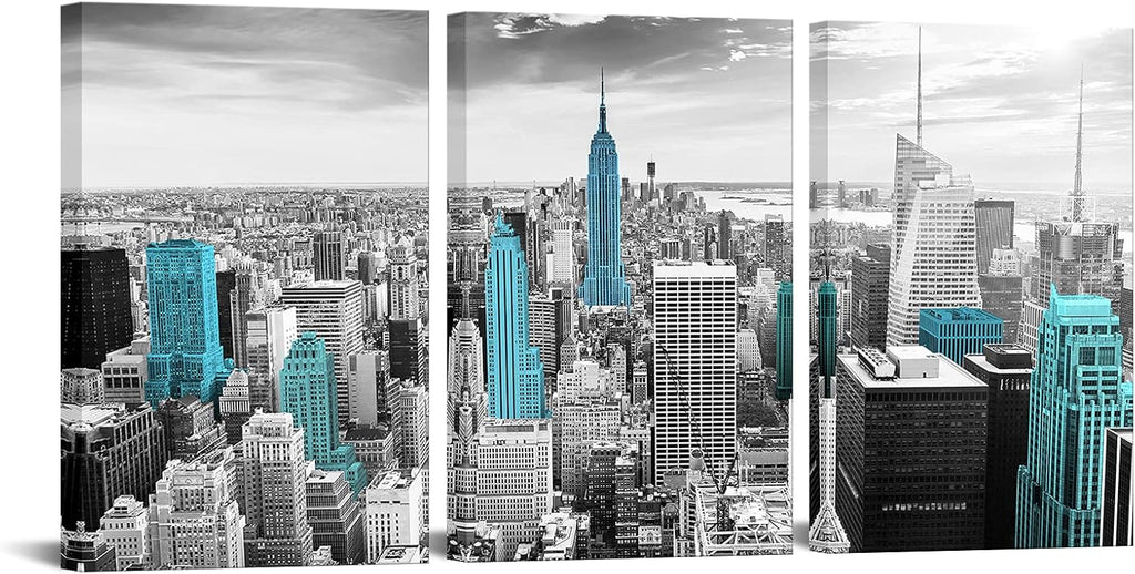 Black and White Teal Empire State Building Canvas Print I9895